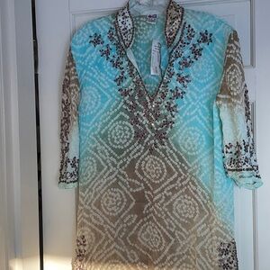 NEW LOTTA STENSSON TUNIC BLUE, BEIGE EMBROIDERY, STUNNING